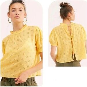 Free People Letters to Juliet eyelet top in yellow, NWT